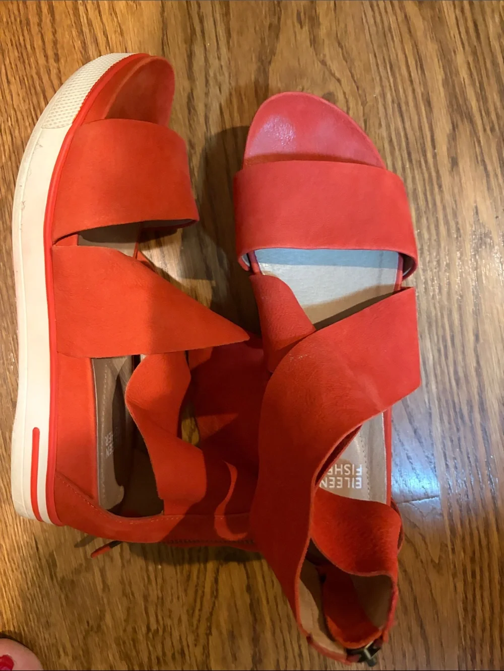 Eileen Fisher Red Suede Crossover Strap Sandals - Picture 4 of 4